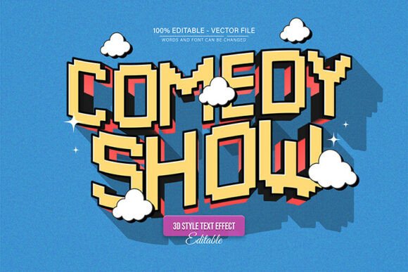 Comedy Show Pixel 3D Text Effect: A Versatile Vector Design for Creative Projects