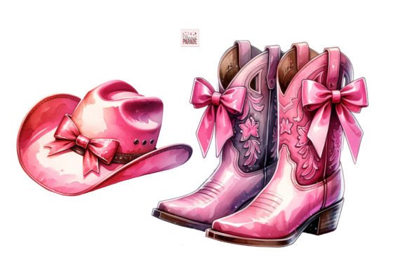 Coquette Pink Cowgirl Hat Boots PNG Bow for Creative Projects