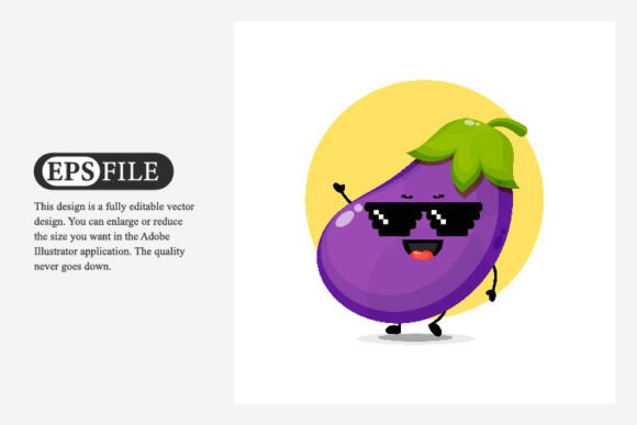Cute Eggplant Character with Pixel Glass: A Playful Asset for Modern Creative Projects