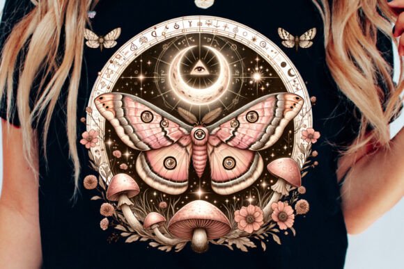 Vintage Celestial Lunar Moth PNG Clipart