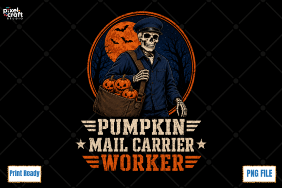 Vintage Pumpkin Mail Carrier Worker PNG: Evaluating a Niche Seasonal Design for Apparel and Print Projects